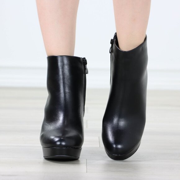 Womens Chunky Platform High Heeled Bootie Zip Up Black Ankle Boots Block Heel - Picture 8 of 15